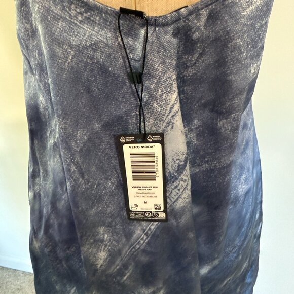 NWT Vero Moda Slip Dress Faux Denim Spaghetti Strap Size Medium Blue Mini - Picture 7 of 12